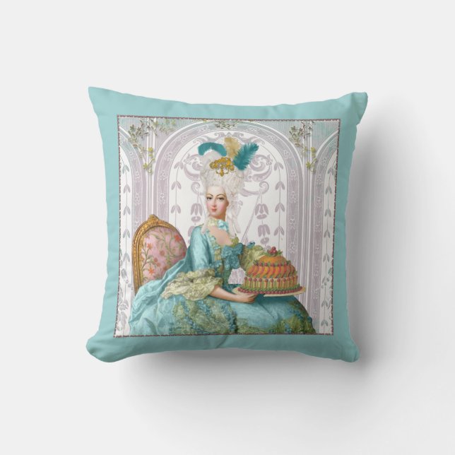 Marie Antoinette in Aqua mit Kuchen Kissen (Vorderseite)