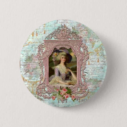 Marie Antoinette in rosa Rahmen Button (Vorderseite)