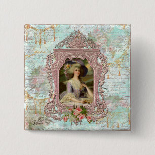 Marie Antoinette in rosa Rahmen Button