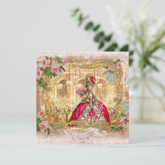 Marie Antoinette in Versailles in Pink Einladung (Stehend Vorderseite)