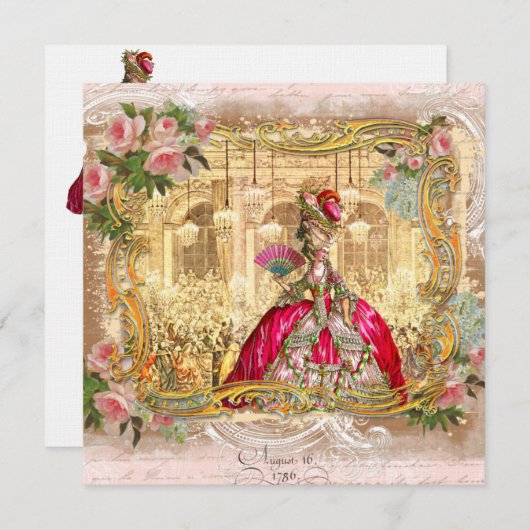 Marie Antoinette in Versailles in Pink Einladung (Vorne/Hinten)