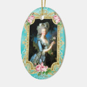 Marie Antoinette LeBrun Portrait Blue Damask Ornam Keramik Ornament (Links)