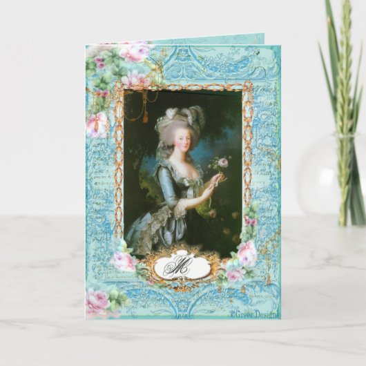 Marie Antoinette mit rosa Rosen und Spitzen Karte (Vorderseite)