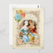 Marie Antoinette, Paris, blau, rosa Rosen Rokoko Postkarte (Vorne/Hinten)