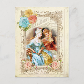 Marie Antoinette, Paris, blau, rosa Rosen Rokoko Postkarte
