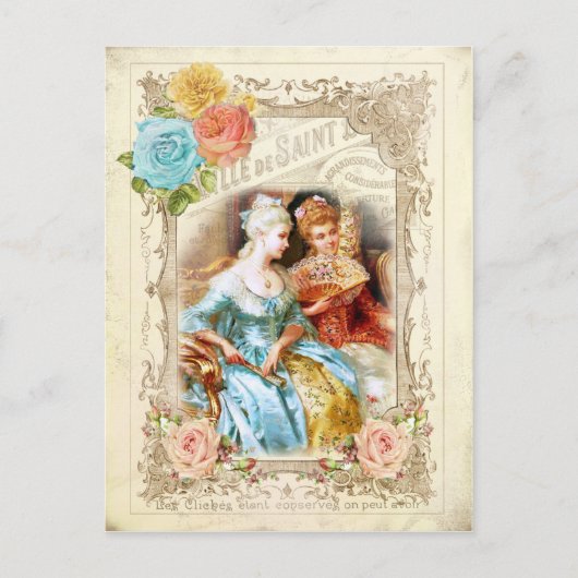 Marie Antoinette, Paris, blau, rosa Rosen Rokoko Postkarte (Vorderseite)