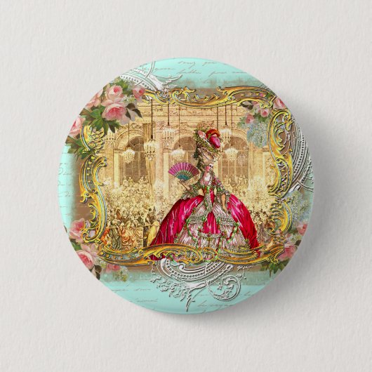 Marie Antoinette Party in Versailles in Aqua Button (Vorderseite)