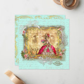 Marie Antoinette Party in Versailles in Aqua Mitteilungskarte (Vorderseite/Rückseite Beispiel)