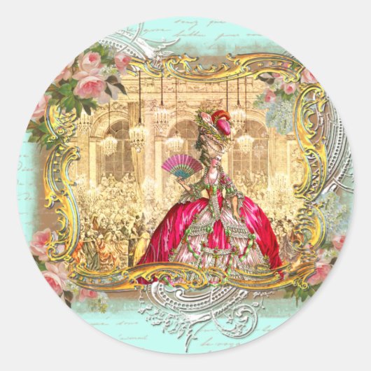Marie Antoinette Party in Versailles in Aqua Runder Aufkleber (Vorderseite)