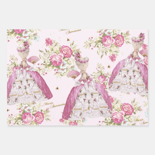 Marie Antoinette Pink Floral Roses Geschenkpapier Set (Vorderseite)