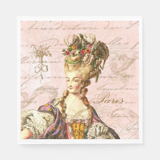 Marie Antoinette Pink Französisches Script Party N Serviette (Vorderseite)