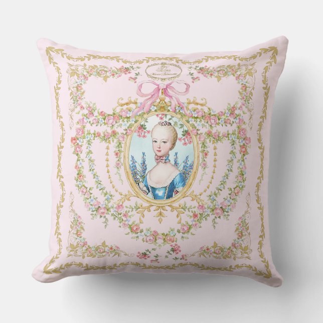 Marie Antoinette pink rose frame pillow Kissen (Vorderseite)