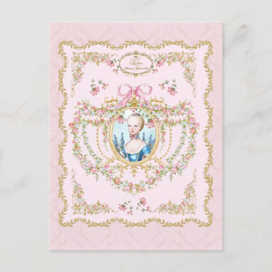 Marie Antoinette pink rose frame Postkarte (Vorderseite)
