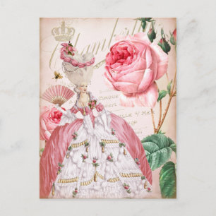 Marie Antoinette Pink Vintage Rose Postcard Postkarte