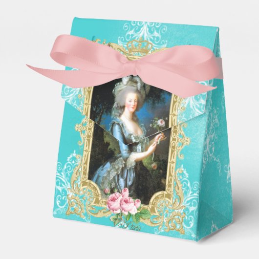 Marie Antoinette Portrait Blue Damask Favor Box Geschenkschachtel (Vorderseite)