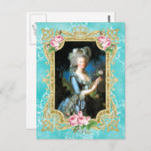 Marie Antoinette Portrait Blue Damask Postkarte (Vorne/Hinten)