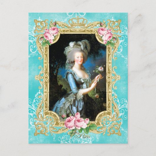 Marie Antoinette Portrait Blue Damask Postkarte (Vorderseite)