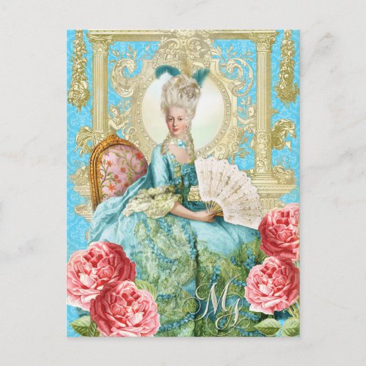 Marie Antoinette Portrait Blue Stuhl Postkarte (Vorderseite)
