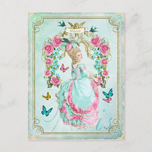 Marie Antoinette Shabby Chic Butterfly Postcard Postkarte (Vorderseite)