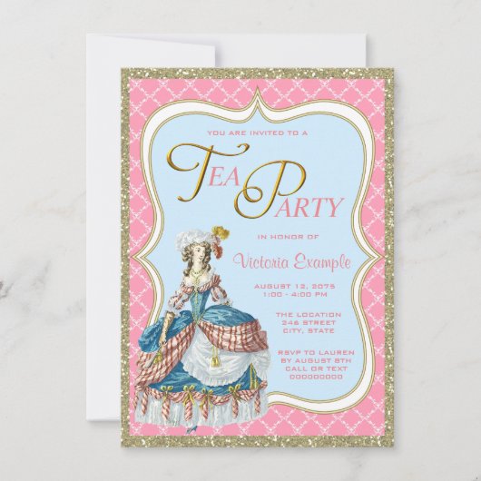 Marie Antoinette Tea Party Einladung (Vorderseite)
