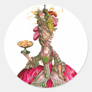 Marie Antoinette und Pfauen-Sticker-Tags Runder Aufkleber