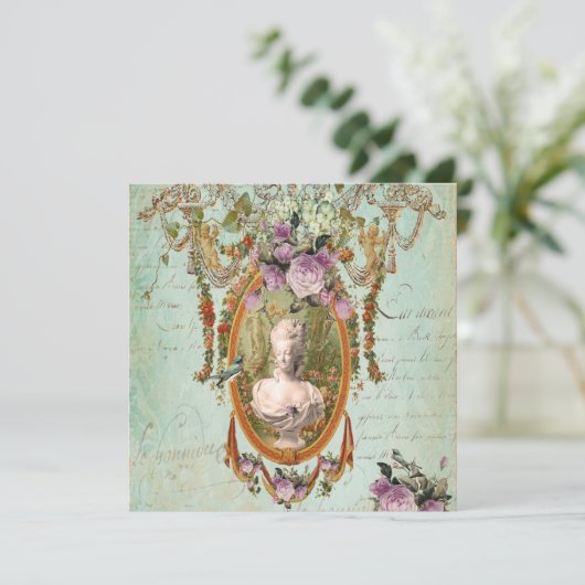 Marie Antoinette Versailles altes Garten-Quadrat Einladung (Stehend Vorderseite)
