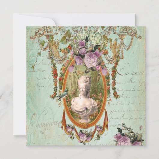 Marie Antoinette Versailles altes Garten-Quadrat Einladung (Vorderseite)