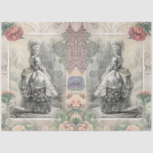 Marie Antoinette Watercolor Blume Pair Decoupage Seidenpapier (Vorderseite)