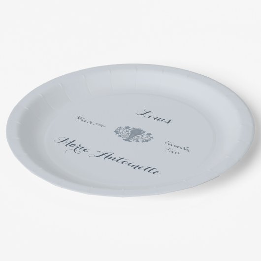 Marie Antoinette Wedding Rokoko Dusty Blue Pappteller (Schrägansicht)