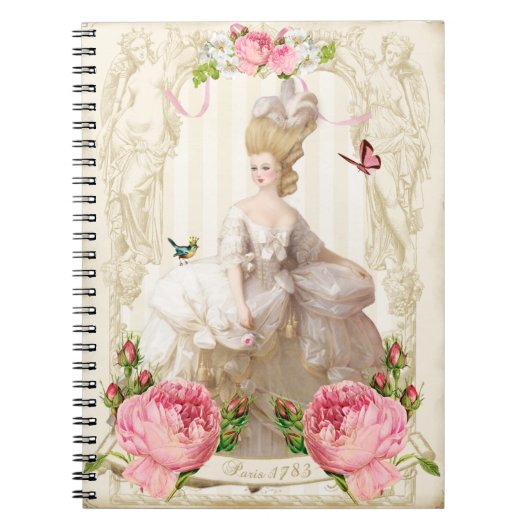 Marie Antoinette weißes Dress&Pink Rosen-Notizbuch Notizblock (Vorderseite)