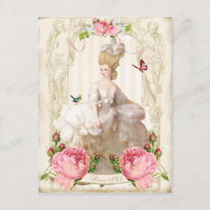 Marie Antoinette Weißes Kleid&Pink Rosen Postkarte