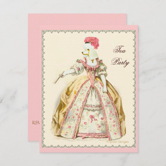 Marie Antoinette White Poodle mit Fan Einladung (Vorne/Hinten)