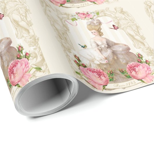 Marie Antoinette Wrapping Paper Pink Rosa Frame Geschenkpapier (Rolleneckpunkt)
