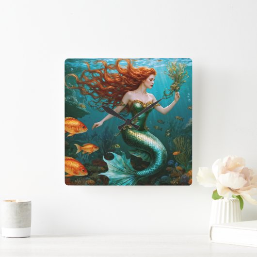 "Marielle" - Schöne TanzMeerjungfrau Quadratische Wanduhr (Zuhause)