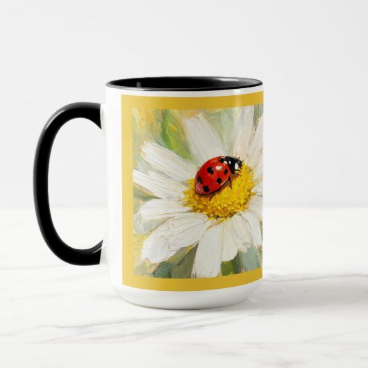 "Marienkäfer auf Gänseblümchen" Tasse (Links)