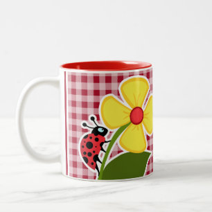 Marienkäfer auf Karmin-Rot-Gingham Zweifarbige Tasse