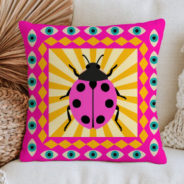Marienkäfer auf Retro-Sonnenstrahlen Funky Böse Au Kissen