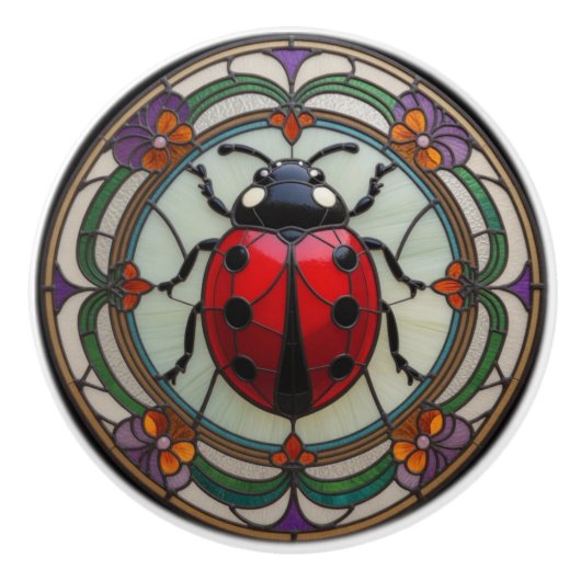 Marienkäfer aus Buntglas Keramikknauf (Vorderseite)