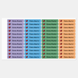 Marienkäfer - blau grün lila - 96 schmale Kinder Etiketten