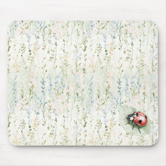 Marienkäfer Blaue Creme Blumen Mousepad (Vorne)