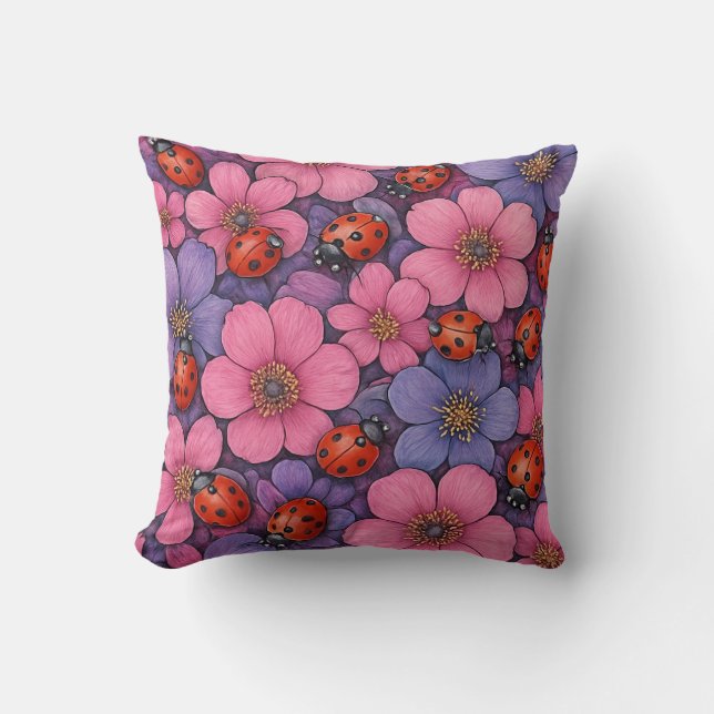 Marienkäfer Blumen Kissen (Vorderseite)