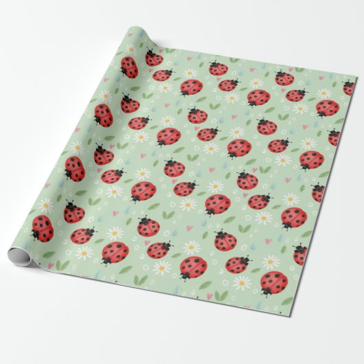 Marienkäfer-Blumenmuster Geschenkpapier (Ungerollt)