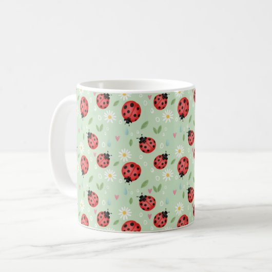 Marienkäfer-Blumenmuster Kaffeetasse (Vorderseite Links)