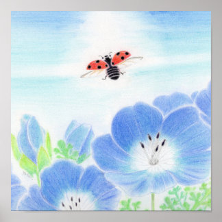 Marienkäfer Frühlingsblaue Blume Nemophila Kinderz Poster