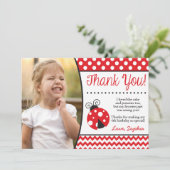 Marienkäfer-Geburtstag danken Ihnen, mit Foto zu Dankeskarte (Stehend Vorderseite)