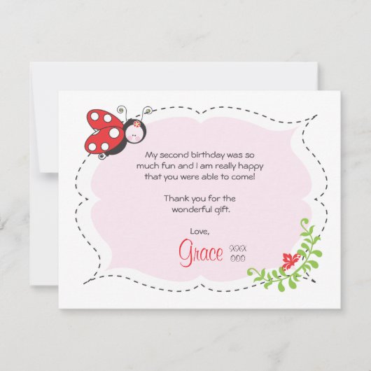 Marienkäfer-Geburtstags-Ebene danken Ihnen zu Dankeskarte (Vorderseite)
