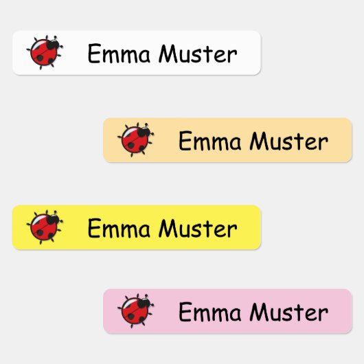 Marienkäfer - gelb rosa weiß - 96 schmale Kinder Etiketten (Gruppe)