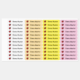 Marienkäfer - gelb rosa weiß - 96 schmale Kinder Etiketten