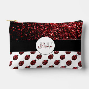 Marienkäfer glänzt rotes Muster weiß personalisier Zubehörtasche