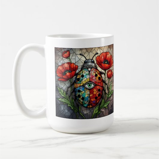 Marienkäfer Glasmalerei lebendige Mohnblume Insekt Kaffeetasse (Links)